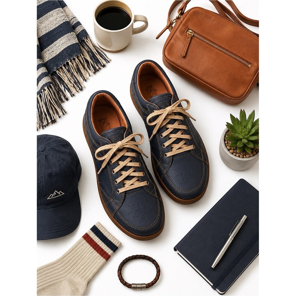Barefoot Freedom Drew Geneva 8.5 WW Navy Leather Orthopedic Comfort Sneakers NWT